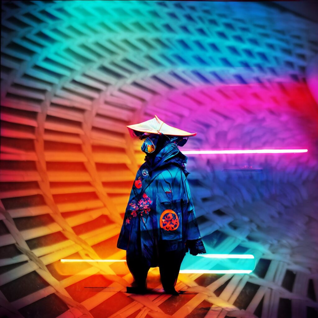 Neon Samurai Panda – limited edition art print by Lazarus, Madrid